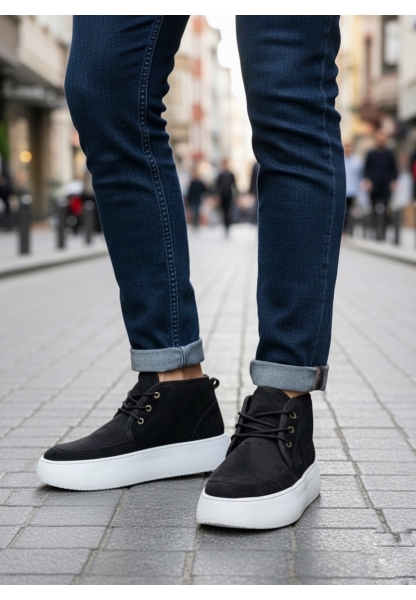 LVO0550 İçi Kürklü Bağcıklı Siyah Erkek Tarz Spor Bot