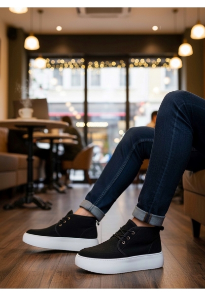 LVO0550 İçi Kürklü Bağcıklı Siyah Erkek Tarz Spor Bot