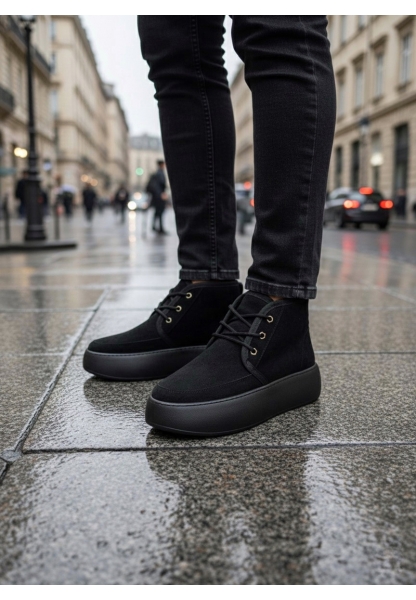 LVO0550 İçi Kürklü Bağcıklı Siyah Taban Erkek Tarz Spor Bot