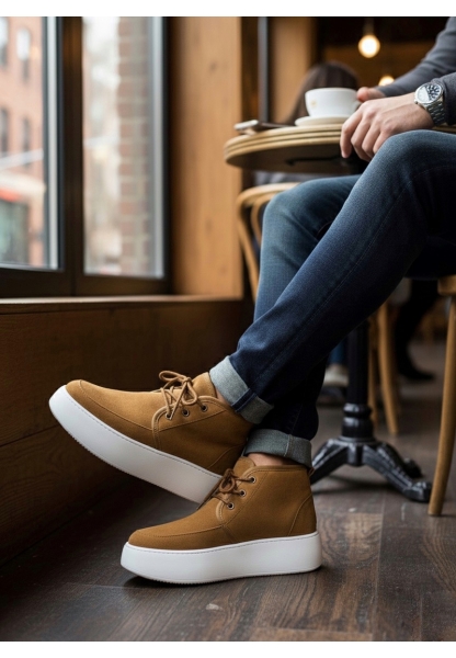 LVO0550 İçi Kürklü Bağcıklı Taba Erkek Tarz Spor Bot