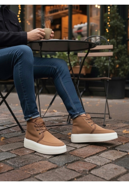 LVO0550 İçi Kürklü Bağcıklı Taba Krem Taban Erkek Tarz Spor Bot