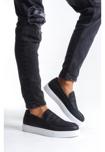 LVO0580 Bağcıksız Kuşaklı Yüksek Siyah Beyaz Taban Erkek Ayakkabı