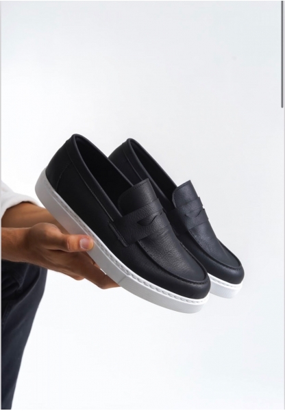 LVO0580 Bağcıksız Kuşaklı Yüksek Siyah Beyaz Taban Erkek Ayakkabı