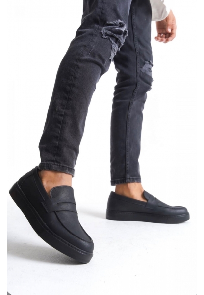 LVO0580 Bağcıksız Kuşaklı Yüksek Siyah Taban Erkek Ayakkabı