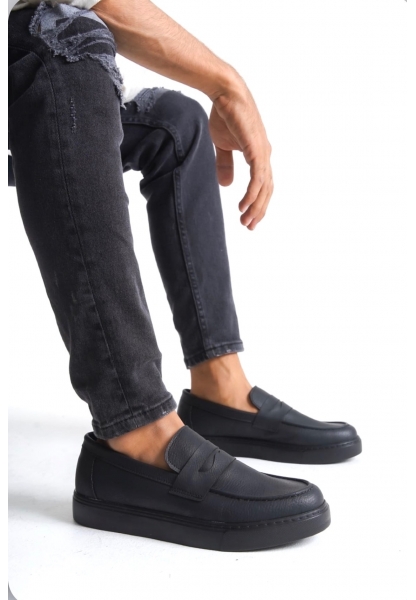 LVO0580 Bağcıksız Kuşaklı Yüksek Siyah Taban Erkek Ayakkabı
