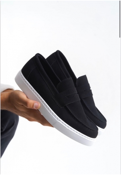 LVO0580 Bağcıksız Kuşaklı Yüksek Süet Siyah Beyaz Taban Erkek Ayakkabı