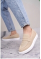 LVO0580 Bağcıksız Kuşaklı Yüksek Taban Krem Süet Erkek Ayakkabı