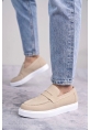 LVO0580 Bağcıksız Kuşaklı Yüksek Taban Krem Süet Erkek Ayakkabı