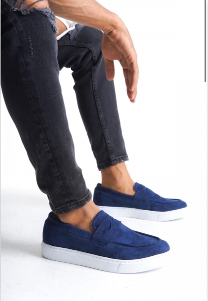 LVO0580 Bağcıksız Kuşaklı Yüksek Taban Lacivert Süet Erkek Ayakkabı
