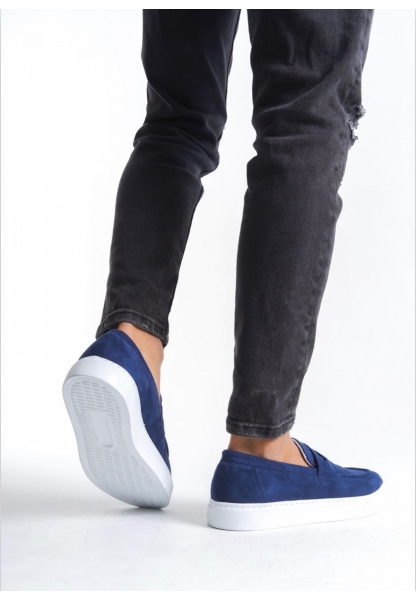 LVO0580 Bağcıksız Kuşaklı Yüksek Taban Lacivert Süet Erkek Ayakkabı