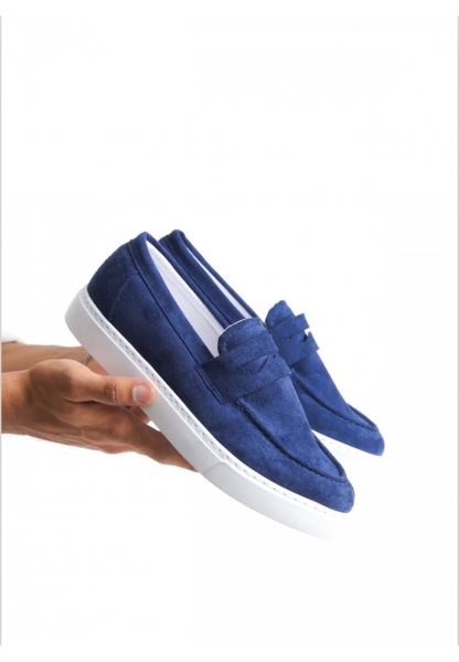 LVO0580 Bağcıksız Kuşaklı Yüksek Taban Lacivert Süet Erkek Ayakkabı