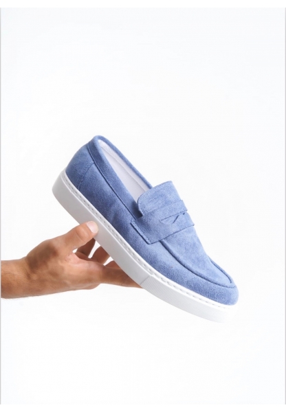 LVO0580 Bağcıksız Kuşaklı Yüksek Taban Mavi Süet Erkek Ayakkabı