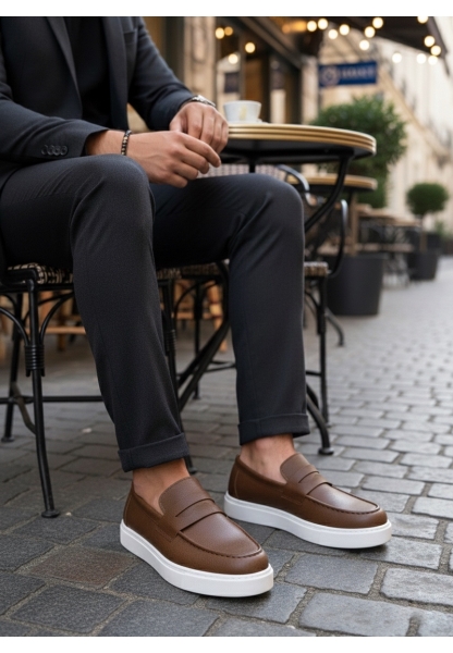 LVO0580 Bağcıksız Kuşaklı Yüksek Taban Taba Cilt Erkek Ayakkabı