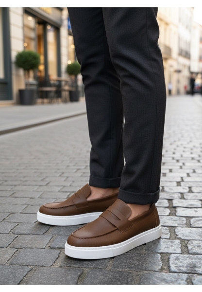 LVO0580 Bağcıksız Kuşaklı Yüksek Taban Taba Cilt Erkek Ayakkabı