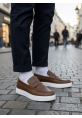 LVO0580 Bağcıksız Kuşaklı Yüksek Taban Taba Cilt Erkek Ayakkabı