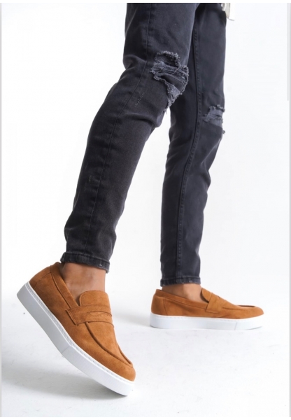 LVO0580 Bağcıksız Kuşaklı Yüksek Taban Taba Süet Erkek Ayakkabı