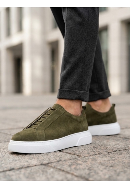 LVO0581 Erkek Sneaker Günlük Casual Spor Ayakkabı Haki Beyaz Taban 
