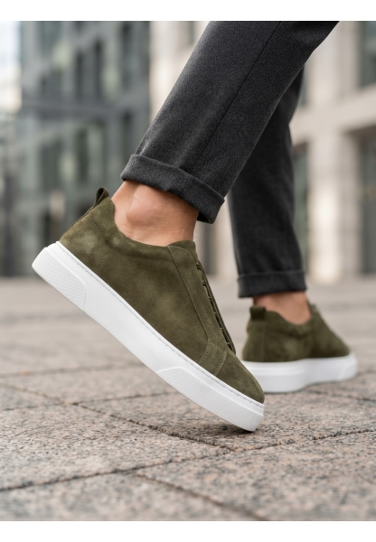 LVO0581 Erkek Sneaker Günlük Casual Spor Ayakkabı Haki Beyaz Taban 