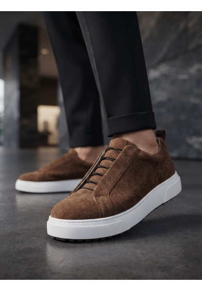 LVO0581 Erkek Sneaker Günlük Casual Spor Ayakkabı Kahvrengi Beyaz Taban 