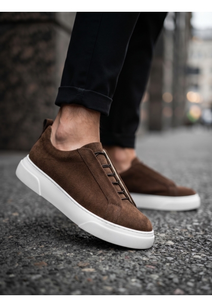 LVO0581 Erkek Sneaker Günlük Casual Spor Ayakkabı Kahvrengi Beyaz Taban 