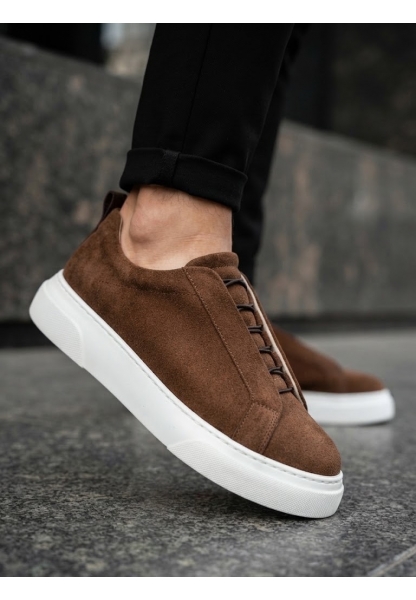 LVO0581 Erkek Sneaker Günlük Casual Spor Ayakkabı Kahvrengi Beyaz Taban 