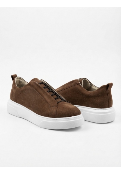LVO0581 Erkek Sneaker Günlük Casual Spor Ayakkabı Kahvrengi Beyaz Taban 