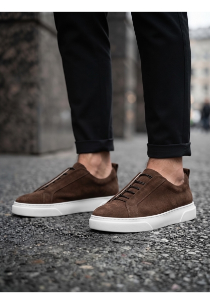LVO0581 Erkek Sneaker Günlük Casual Spor Ayakkabı Kahvrengi Beyaz Taban 