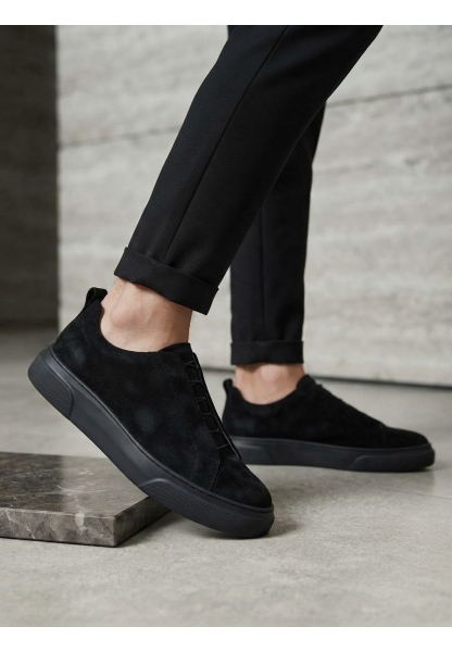 LVO0581 Erkek Sneaker Günlük Casual Spor Ayakkabı Siyah Süet Siyah Taban 