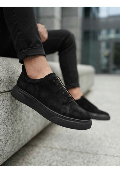 LVO0581 Erkek Sneaker Günlük Casual Spor Ayakkabı Siyah Süet Siyah Taban 
