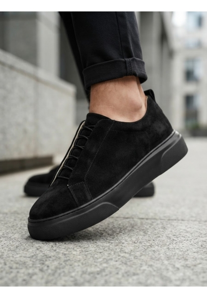 LVO0581 Erkek Sneaker Günlük Casual Spor Ayakkabı Siyah Süet Siyah Taban 