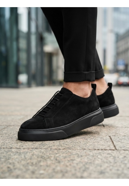 LVO0581 Erkek Sneaker Günlük Casual Spor Ayakkabı Siyah Süet Siyah Taban 