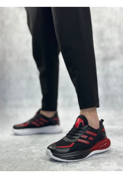 LVO0650 Tarz Sneakers Yüksek Taban Siyah Kırmızı Spor Ayakkabısı