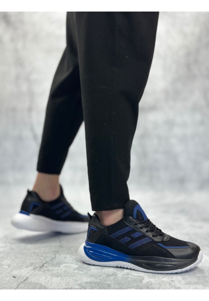 LVO0650 Tarz Sneakers Yüksek Taban Siyah Mavi Spor Ayakkabısı