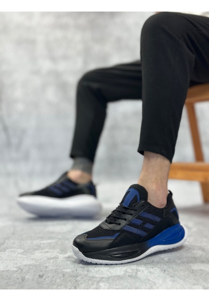 LVO0650 Tarz Sneakers Yüksek Taban Siyah Mavi Spor Ayakkabısı