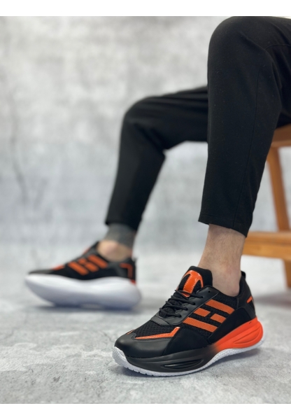 LVO0650 Tarz Sneakers Yüksek Taban Siyah Turuncu Spor Ayakkabısı