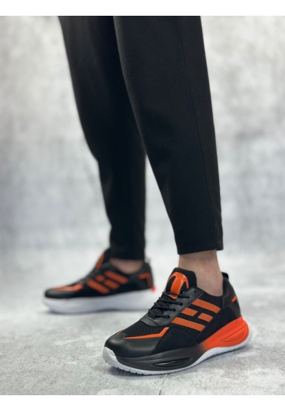 LVO0650 Tarz Sneakers Yüksek Taban Siyah Turuncu Spor Ayakkabısı