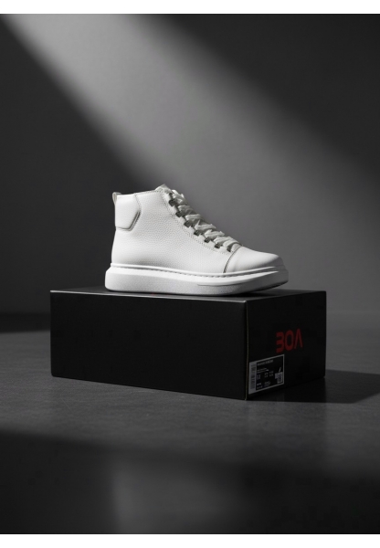 LVO0713 Bağcıklı Beyaz Yüksek Taban Erkek Tarz Spor Bot