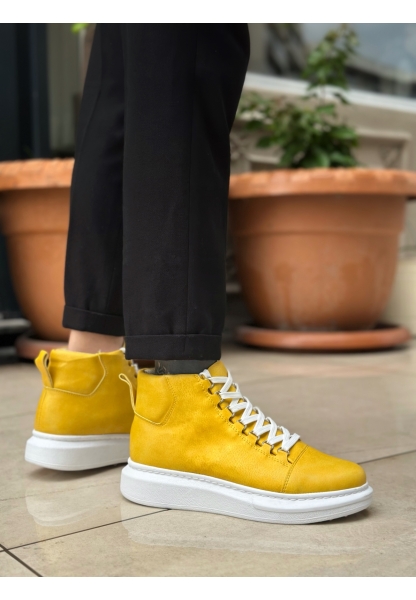 LVO0713 Bağcıklı Sarı Yüksek Taban Erkek Tarz Spor Bot