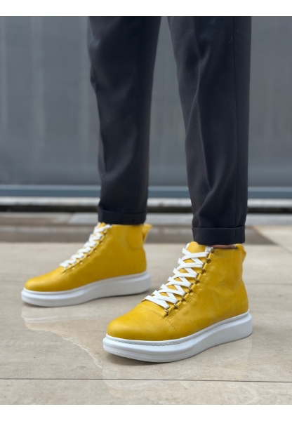 LVO0713 Bağcıklı Sarı Yüksek Taban Erkek Tarz Spor Bot