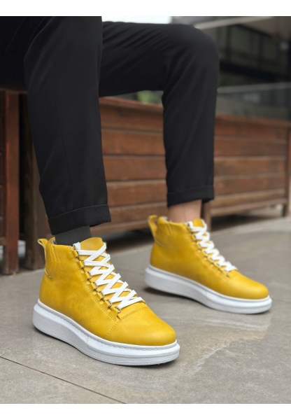 LVO0713 Bağcıklı Sarı Yüksek Taban Erkek Tarz Spor Bot