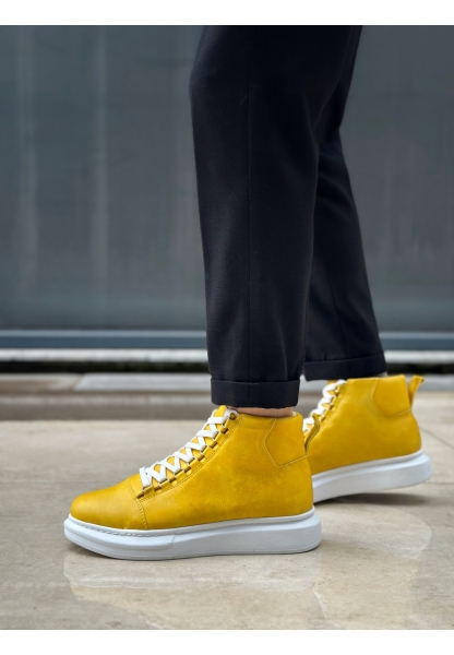 LVO0713 Bağcıklı Sarı Yüksek Taban Erkek Tarz Spor Bot