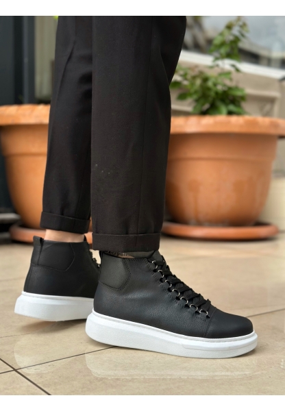 LVO0713 Bağcıklı Yüksek Siyah Beyaz Taban Erkek Tarz Spor Bot