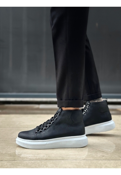 LVO0713 Bağcıklı Yüksek Siyah Beyaz Taban Erkek Tarz Spor Bot