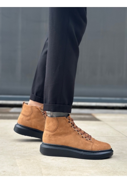 LVO0713 Bağcıklı Yüksek Taba Süet Siyah Taban Erkek Tarz Spor Bot