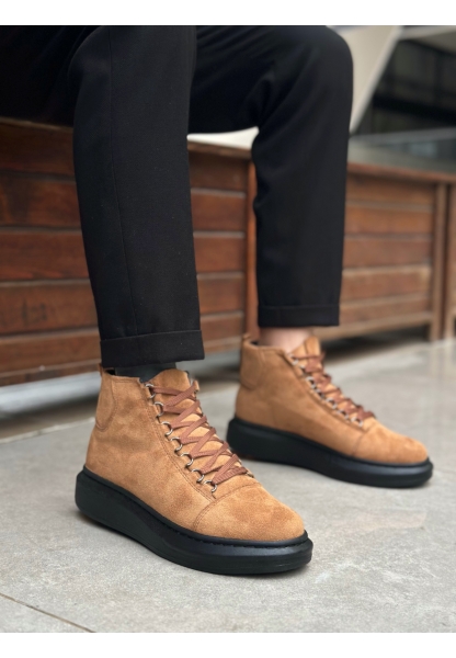 LVO0713 Bağcıklı Yüksek Taba Süet Siyah Taban Erkek Tarz Spor Bot