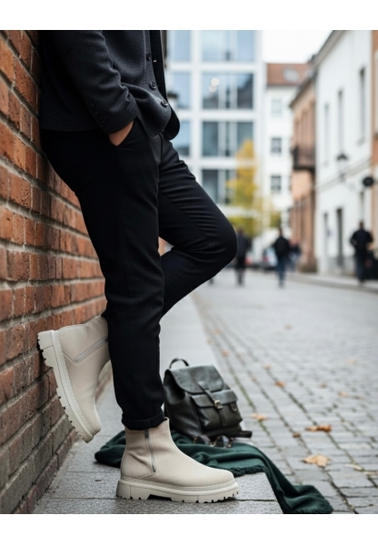 LVO0777 Süet Bej Çift Fermuarlı Erkek Yarım Bilek Bot