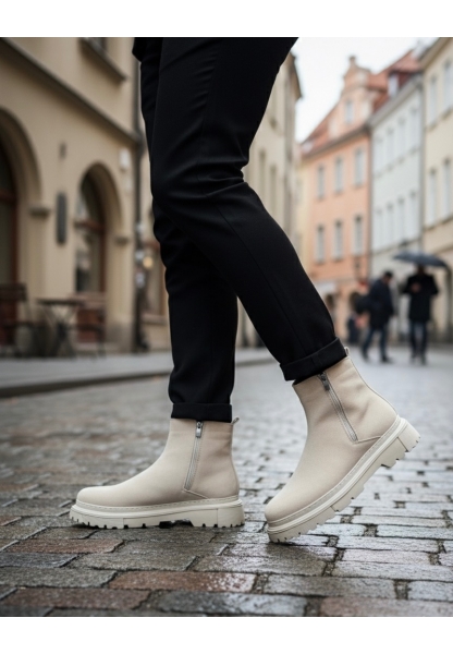 LVO0777 Süet Bej Çift Fermuarlı Erkek Yarım Bilek Bot