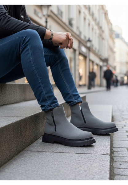 LVO0777 Süet Füme Çift Fermuarlı Erkek Yarım Bilek Bot