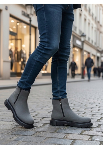 LVO0777 Süet Füme Çift Fermuarlı Erkek Yarım Bilek Bot