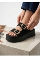 Yazlık Kadın Siyah Platform Taban Tokalı Terlik